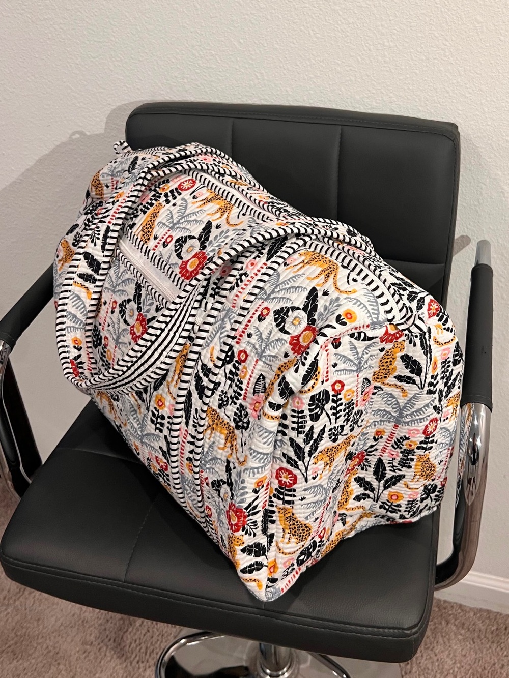 Floral Embroidered Weekender Bag in White and Multicolor